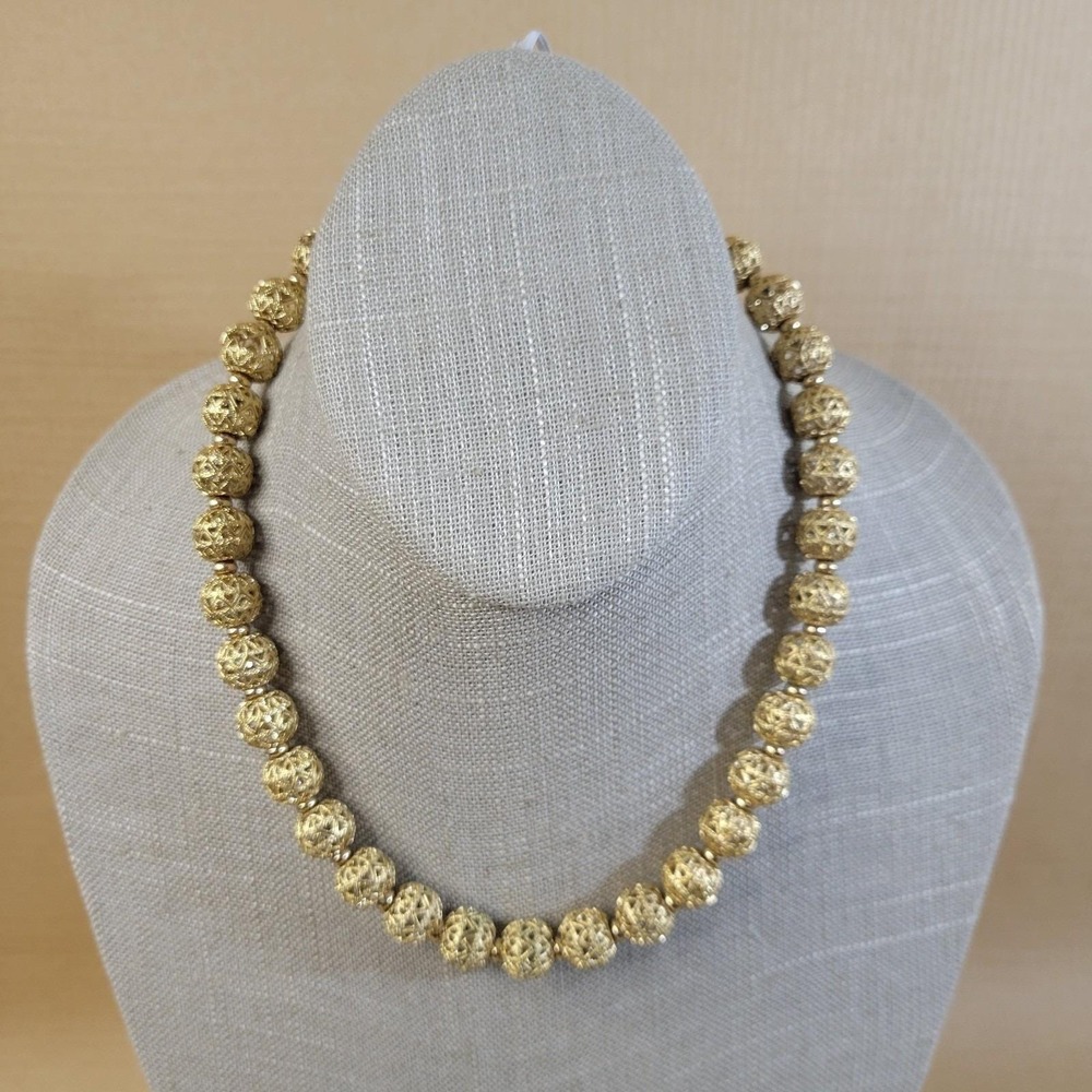 Monet Vintage Gold Tone Filigree Bead Necklace 18 Inch Cottagecore